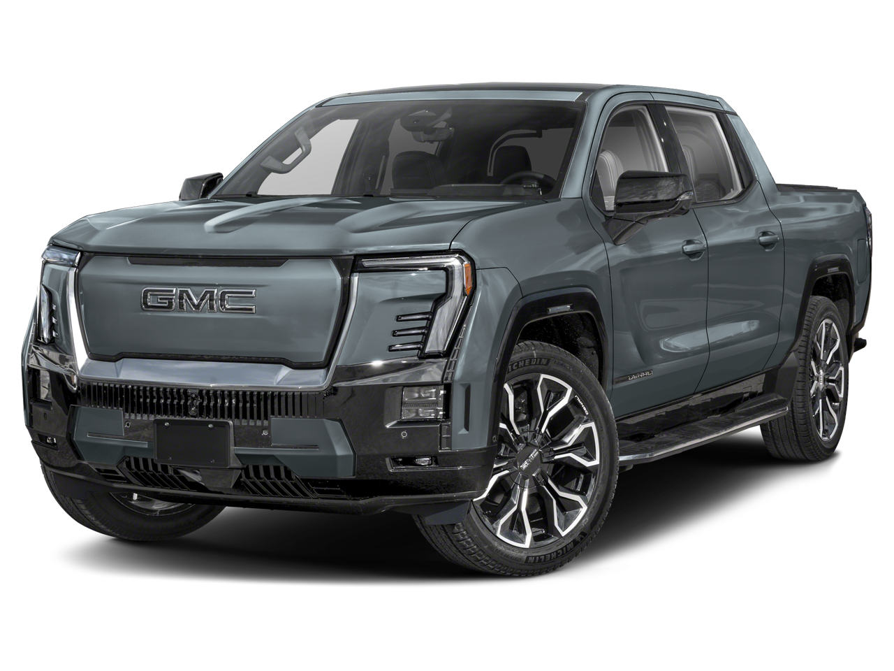 2026 GMC Sierra EV Denali Extended Range in Glacier White Tricoat — front three-quarter view