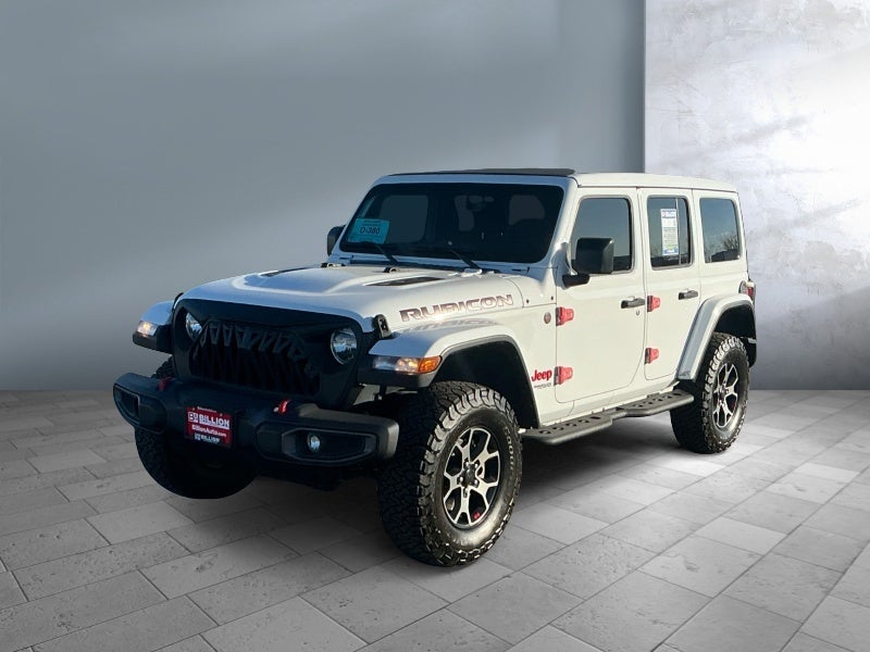 2019 Jeep Wrangler Unlimited Rubicon in White — front three-quarter view